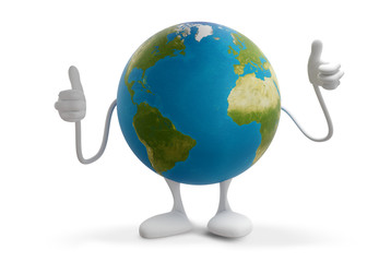 planet earth thumbs up globe figure mascot 3d-illustration. elements of this image furnished by NASA
