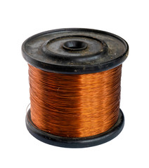 Copper wire spool isolated on a white background