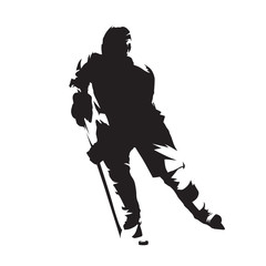 Naklejka premium Hockey player, isolated vector silhouette, front view. Ice hockey