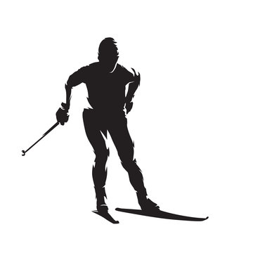 Cross country skiew, nordic skiing, isolated vector silhouette. Winter sport