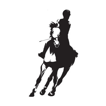 Horse riding, dressage isolated vector silhouette. Show jumping, equesterian sports