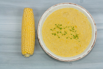 Sweet and creamy corn soup.