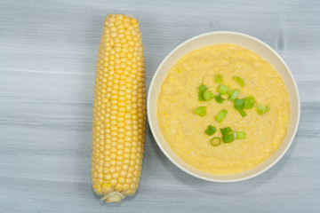 Sweet and creamy corn soup.