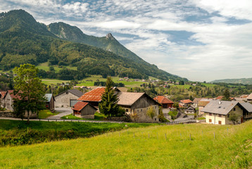 Rural village in the alps of France on a sunny day