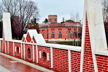 Moscow, Russia, Tsaritsyno – November 19, 2018: Great bridge over the ravine (Gothic bridge)....
