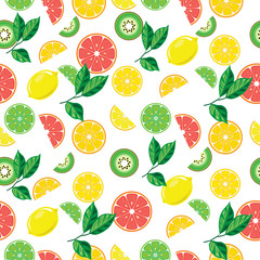 Seamless background with bright fruits. Bright banner for site of healthy diet, vegetarianism