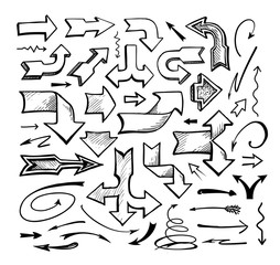 Set of comic arrows. Doodle vector illustration