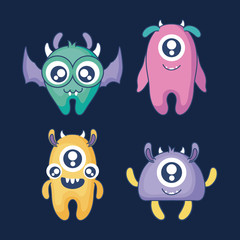 group of cute monsters card