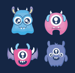 group of cute monsters card