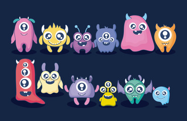 group of cute monsters card