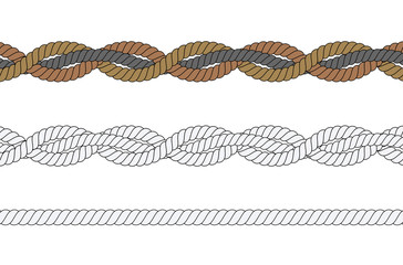 Set of different ropes on white background