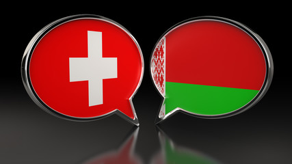 Fototapeta premium Switzerland and Belarus flags with Speech Bubbles. 3D illustration
