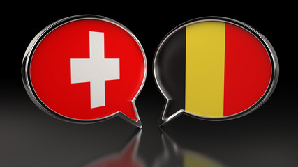 Fototapeta premium Switzerland and Belgium flags with Speech Bubbles. 3D illustration