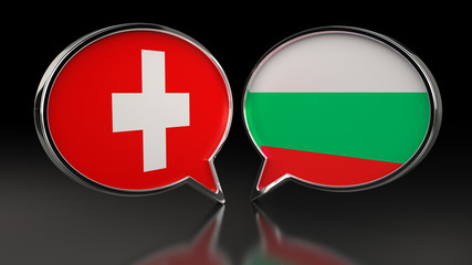 Switzerland and Bulgaria flags with Speech Bubbles. 3D illustration