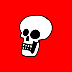 Simple illustration of a white skull on a red background