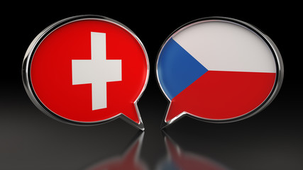 Fototapeta premium Switzerland and Czech Republic flags with Speech Bubbles. 3D illustration