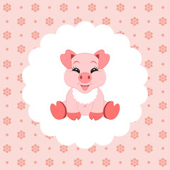 Cute baby pig in bib. Icon. Vector illustration. Flat design