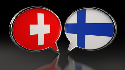 Fototapeta premium Switzerland and Finland flags with Speech Bubbles. 3D illustration