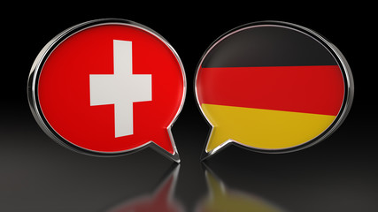 Fototapeta premium Switzerland and Germany flags with Speech Bubbles. 3D illustration