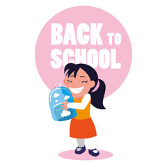 little student girl with school bag