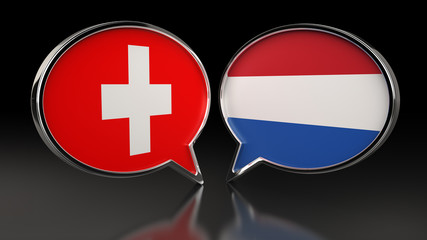 Switzerland and Netherlands flags with Speech Bubbles. 3D illustration