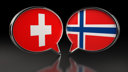 Obraz premium Switzerland and Norway flags with Speech Bubbles. 3D illustration