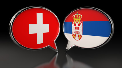 Fototapeta premium Switzerland and Serbia flags with Speech Bubbles. 3D illustration