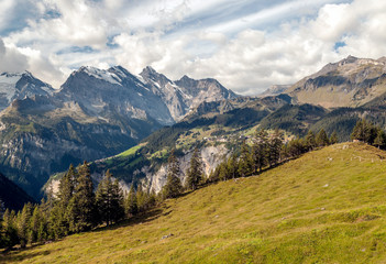 Fototapeta na wymiar Murren mountains in Switzerland on a cloudy day