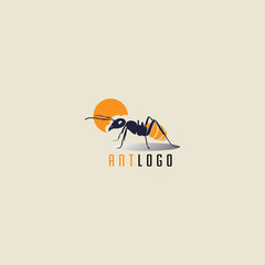 Ant Logo Design with Sunset Like an Orange in The Background