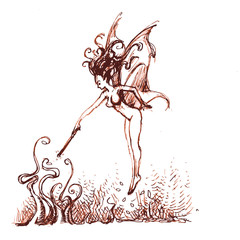 fairy; vector; illustration; fantasy; magic; flying; wing; cartoon; magic wand; fly; girl; cute; art; design; tale; isolated; background; fairy tale; drawing; nature; elf; silhouette; female; beautifu