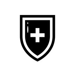 Black icon of medical shield in flat style