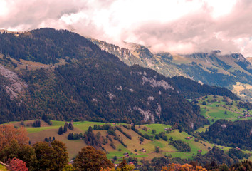 Murren mountains in Switzerland on a cloudy day