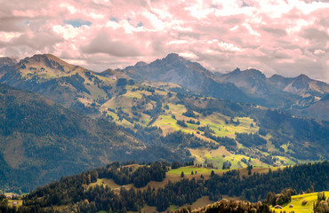 Fototapeta premium Murren mountains in Switzerland on a cloudy day