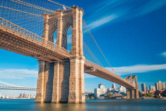 a magnificent view of the lower Manhattan and Brooklyn Bridge