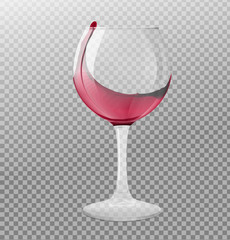 Realistic transparency wineglass with splash. Vector illustration isolated on white background. EPS10.