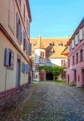 Fototapeta na wymiar Street in Colmar in Alsace in northern France on a sunny day
