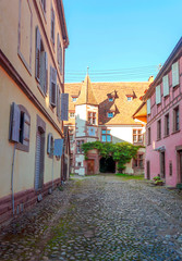 Street in Colmar in Alsace in northern France on a sunny day