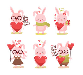 Cute cartoon lovely pink rabbit vector collection