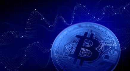 Blue abstract bitcoin chart. 3d illustration.