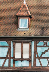 Facades of colorful houses in Alsace in northern France on a sunny day
