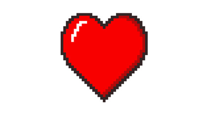 A bright red heart on a white background, pixel art pop style.