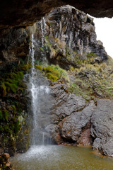 Water fall inside a ravine in the Huancayo mountain range, a place full of nature and tranquility