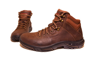 Pair of winter boots on a white isolated background