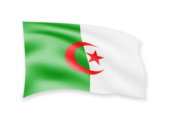 Waving Algeria Flag on white. Flag in the Wind. Vector illustration.
