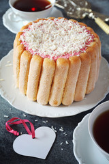 Romantic Tea Party: French raspberry mousse cake Charlotte for two