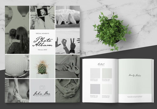 Photo Album Layout with Green Accents