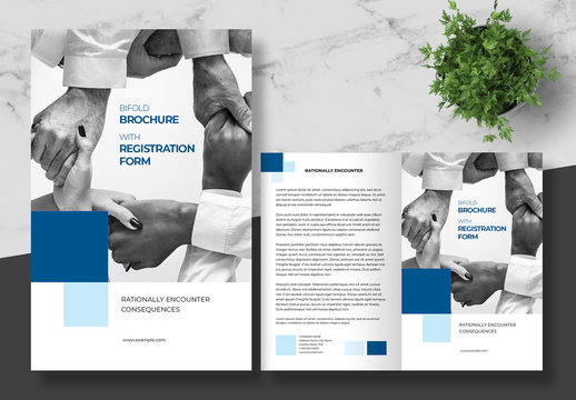 Business Brochure and Registration Form Layout with Blue Accents