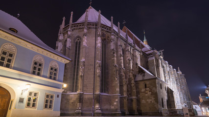 Fototapeta na wymiar Brasov, Romania. Black Church in the old town square (Piata Sfatului)