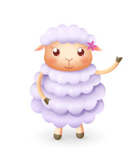 Cute happy sheep smile and wave - vector illustration