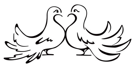 Beloved couple doves on illustration